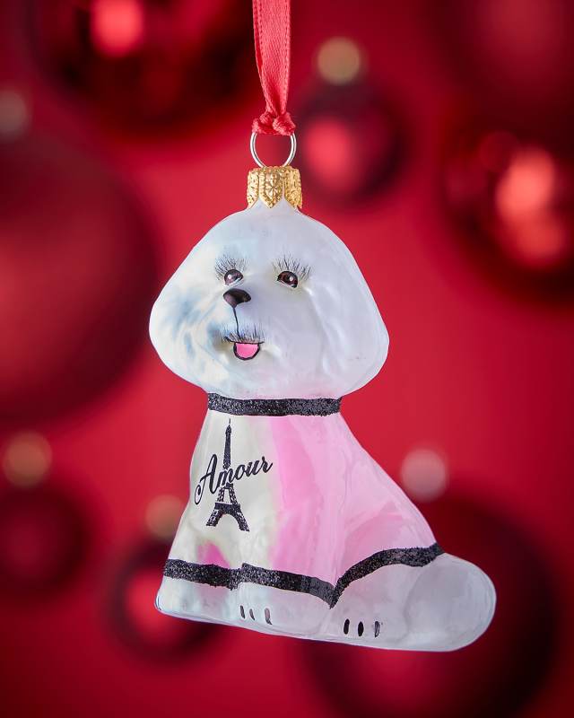 Bichon Frise in Parisian T-Shirt Christmas Ornament